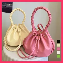 【おしゃれ】 ショルダーバッグ レディース 巾着バック お洒落肩掛けバッグ/可愛い ミニトート/2WAY鞄 小さめ PUレザーバケツバック 編み持ち手 オ おすすめ おしゃれ　人気 上品 6ZMIN-001