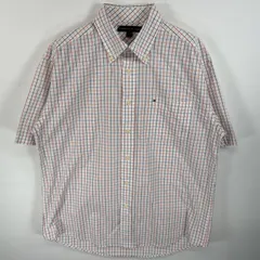 古着 トミーヒルフィガー TOMMY HILFIGER 半袖シャツ ボタンダウンシャツ ワンポイント ロゴ 刺繍 胸ポケ L  ホワイト系 チェック メンズ
