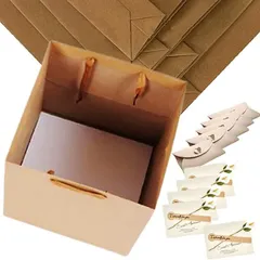 dilib クラフト 紙袋 幅広 マチ広 ギフト バッグ ケーキ ラッピング プレゼント用 手提げ 正方形 ふくろ 特大 5枚セット＋メッセージカード マチ25cm( ベージュ， マチ25cm)