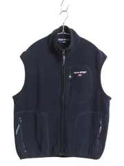 【お得なクーポン配布中!】 90s USA製 ポロスポーツ ラルフローレン フルジップ フリース ベスト メンズ M オールド ポロ 重ね着 前開き ワンポイント 星条旗 ネイビー