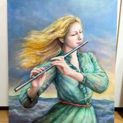 人物画　美人画　painterTMK真筆　フルート　女性人物画　油絵