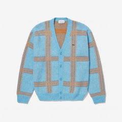 ラコステ LACOSTE ビッグタータンチェックジャガードＶネックカーディガン 通勤 通学 カジュアルカーディガン オシャレカーディガン メンズ BIG TARTAN CHECK JACQUARD V－NECK CARDIGAN AH0525L BLUE