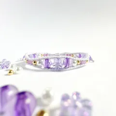 【キッズ】花ビーズとパールの一連ラップブレスレット　* 花咲く宝石 / リラ *