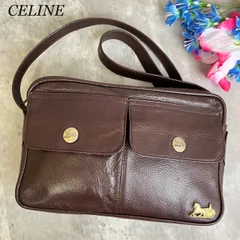 【良品】 CELINE セリーヌ カメラバッグ ショルダーバッグ フラップ マルチポケット ゴールド金具 ロゴ型押し 総柄 レザー 肩掛け レディース ブラウン 茶色