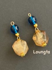 2884チェコビーズピアス ブルー ブラウン アンティーク樹脂ピアス