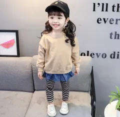 子供服 トップス レギンス 上下セット 重ね着風 韓国子供服