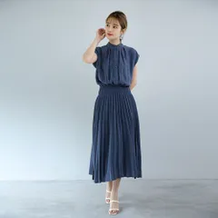 ☆ ブルー ☆ Lサイズ ☆ ロング ワンピース シャツ風 フレンチスリーブ gdress4136 ワンピース 半袖 プリーツ レディース ロング ワンピ シフォン プリーツドレス プリーツスカート スカート 上品 フレンチスリーブ ウエスト スリム おしゃれ