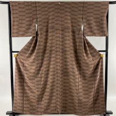 江戸小紋 美品 秀品 落款 保科土山 一つ紋 幾何学 茶色 袷 身丈159cm 裄丈64cm M 正絹 【中古】