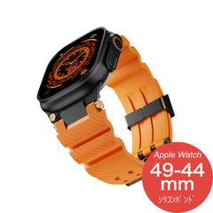 【Apple Watch Series 10/9・Ultra・SE 第2/1世代・49mm/46mm/45mm/44mm】バンド アップルウォッチ ベルト シリコン ステンレス レディース 防水 ウルトラ 高級 おしゃれ メンズ（ブラック/オレンジ）❶