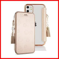 押し型の花 ソフトカバー iphone iphone 15 財布型ケース 15 かわいい 多機能 薄型 軽量 鏡付き 真珠タッセル付き カード収納 アイフォン15 パール飾り 手帳ケース おしゃれ 2023モデル 便利 ワイヤレス対応 ファッション カジュアル