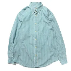 90's エディーバウアー ストライプ コットン ボタンダウンシャツ 長袖 (L) 緑×白 ポプリン? 90年代 旧タグ オールド 白タグ Eddie Bauer　アメリカ古着 USED  ビンテージ ヴィンテージ