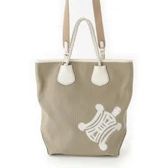 セリーヌ キャンバス×レザー マカダム タートル 2WAY ショルダー トートバッグ ホワイト×ベージュ【中古】