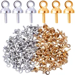 【在庫処分】パーツ アクセサリー 金具 フック セット ネジ uvレジン DIY ヒートン ハンドメイド ゴールド クラフト 約200個セット 手芸用品 3*6mm (挿入型【 銅製 3*6mm】 挿入ヒートン 挿入型【KCゴールド+KCシルバー】)のサムネイル