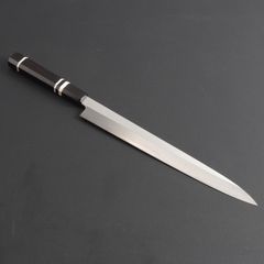 9041梵静刃物 極薄柳刃包丁 厚み1.7mm鏡面仕上げ 尺 黒檀黒水牛角八角柄 8611 世界一薄い 鏡面仕上げ 極薄柳刃包丁 尺 黒檀黒水牛角白三本巻