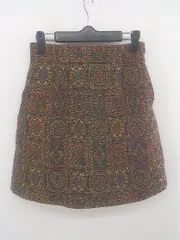 ◇ mysty woman ミスティウーマン 総柄 ミニ 台形 ジャガード スカート サイズ M ネイビー ベージュ マルチ レディース E  【1304050003035】