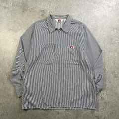 80年代 USA製 BEN DAVIS ベンデイビス プルオーバーシャツ ワークシャツ ヒッコリーストライプ ハーフジップ  メンズXL 