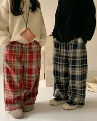 ベビー キッズ ワイドパンツ 男の子 女の子 90 100 110 120 チェック柄 黒 パンツ ズボン