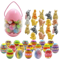 (style1) イースターバスケットの詰め物 ひよこバニーアニマル付き カラフルなイースターおもちゃの卵 子供用 中におもちゃがいっぱい イースターエッグ イースターエッグ