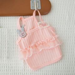 犬服 キャミソールフリル レース付き猫服フリフリお散歩楽々三色ドッグウェア