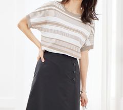 J.PRESS ジェイプレス レーヨンエリートストレッチランダムボーダーニットTシャツ 133-5KR.GJ ボーダー柄 sizeM レディース 夏 ゴーゴー古着マルイ草加店1232