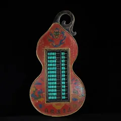 漆器彩絵の琵琶松石のそろばん 高級天然木彫り 工芸品 極細工