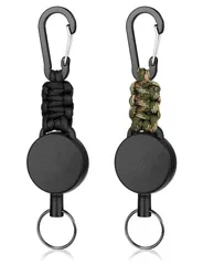 ブラック＋迷彩 [Mellbree] リールキーホルダー カラビナ 2個 リールストラップ 伸びるキーホルダー キーリール キーチェーン 強力リール 頑丈 軽量 60CM 金属ワイヤー 伸縮 釣り 紛失防止 アウトドア (ブラック＋迷彩)
