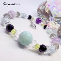 50.天然石 パワーストーン ブレスレット 数珠 15cm ラリマー ペリドット