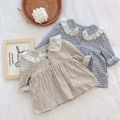 ロンパース ベージュ ネイビー チェック フリル 70 80 90  女の子