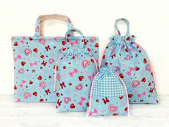 入園入学!! キラキラ ハート 4点セット☆ レッスンバック 体操着入れ 上履き入れ 給食袋