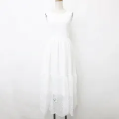 ジルバイジルスチュアート JILL by JILLSTUART ワンピース ロング ドッキングワンピース ノースリーブ ニット カット刺繍 ティアードスカート 白 ホワイト FR