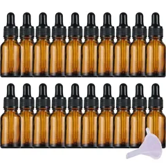 Alpha Depot アロマオイル 遮光瓶 スポイト付き ガラス製 アロマボトル 精油瓶 アロマオイル 保存 漏斗付き (ブラウン, 15ml × 20個) [ブラウン] [15ml × 20個]