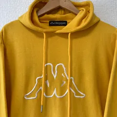 (^w^)b kappa カッパ コットン スウェット スエット パーカー 裏起毛 フーディー プルオーバー 上着 長袖 トップス カジュアル ストリート ロゴマーク シンプル お洒落 アクティブ スポーティー イエロー マスタード メンズ 男性 サイズM