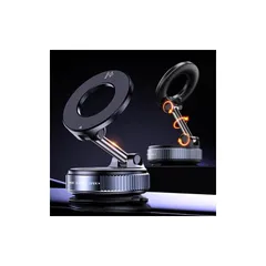 C520 X68 Vacuum Suction MagSafe対応 手動 吸盤 真空吸着式 車載ホルダースマホスタンド 360°回転 折りたたみ式 マグネット ホルダー 角度調整可能 iPhone スマホホルダー ウォールスタンド キッチン (ブラック) 0