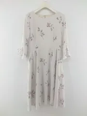 ◇ Neela ニーラ 花柄 七分袖 ミニ ワンピース サイズS グレージュ系 ワインレッド ホワイト レディース P  【中古】 【1209290006139】