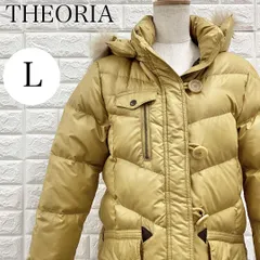 【A3776】 THEORIA セオリア ダウンコート ジャンパー ロングジャケット フルジップ ファー フード ゴールド レディース ロング丈