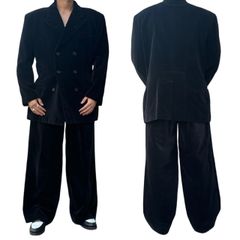 COMME des GARCONS HOMME PLUS(コムデギャルソンオムプリュス) 88AW アーカイブ ベロア ダブル セットアップ スーツ PJ-05056M M ブラック 80's 80年代 テーラード ワイド パンツ スラックス 本人期