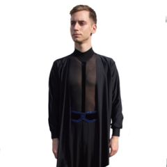 【ラスト1点】gentil ジャンティ HOMME 社交ダンス ウェア メンズ ブラックネット×ブルーストーンベルト ラテンシャツ　212736028