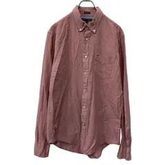 TOMMY HILFIGER 長袖 無地シャツ L レッド トミーヒルフィガー カスタムフィット ボタンダウン 胸ポケット コットン100% 春物 a710-6160