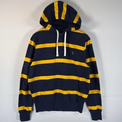 古着 ポロ・ラルフローレン POLO RALPH LAUREN パーカー ラガーシャツ フーディ ツートン ワンポイント M  ネイビー ボーダー メンズ