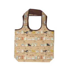 ☆ ねこねこ/茶色 ☆ 保冷エコバッグ エコバッグ 保冷 保冷バッグ エコバック 保冷バック トートバッグ ミニバッグ 折りたたみ ランチバッグ コンパクト ファスナー おしゃれ 折り畳み かわいい 手提げ レディース のあぷらす