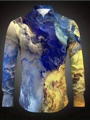 マーブル 総柄 ドレスシャツ 長袖シャツ 280 青 派手 Yシャツ 柄シャツ スーツ ホスト ヤクザ ヤンキー オラオラ系 悪羅悪羅 服 メンズ ファッション