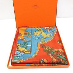 極美品 HERMES エルメス カレ90 スカーフ ペルシャの都市 PERSEPOLIS シルク100% 絹 ストール ネイビー ブラウン 茶系 レディース E069B ★3865