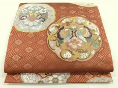 平和屋着物◎六通柄袋帯　唐織　鏡裏鳳花文　金糸　正絹　逸品　CAAL2571ua