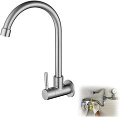 bath＆bath ステンレス製 単水栓 シングルレバー 壁付け水栓 蛇口 横水栓 キッチン 厨房 手洗い 浴室 腐食なし b273(C型)