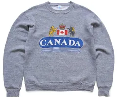 80s USA製 RUSSELLラッセル CANADA エンブレム 国旗 ひび割れプリント 前V スウェット 杢グレー M★オールド ビンテージ カナダ