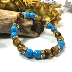 ターコイズ&タイガーアイ　パワーストーン ブレスレット 　8mm（ゴールド）レディース 女性  数珠ブレス 開運 プレゼント ギフト [19]