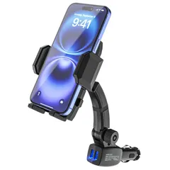 usb 急速充電 シガーソケット 12W & 18W シガーソケット 車載充電器 USB スマホホルダー 2ポート 12V/24V 自由調節 スマホホルダー 360度回転 落下防止 充電 シガーライター携帯電話ホルダー 日本語説明書付き対応iPhone スマホ