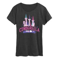 【送料無料】 ディズニー レディース Tシャツ トップス Disney Princess Cinderella Women's Castle Graphic Tee Heather Charcoal