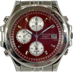 【電池交換済み】 SEIKO QZ 7T72-6A10 クレドール パシフィーク 赤文字盤 メンズ腕時計