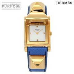 エルメス HERMES メドール ヴィンテージ レディース 腕時計 ピラミッド ゴールド スタッズ ホワイト レザー クォーツ Medor 90290754